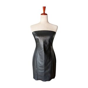 NWT WOLFORD Black‎ Vegan Leather Jo Mini Tube Dress Size EU40/US10